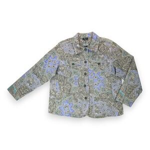 NWT Analogy Women's Jacket 1X All Over Embroidered Collared Button Down MSRP $78